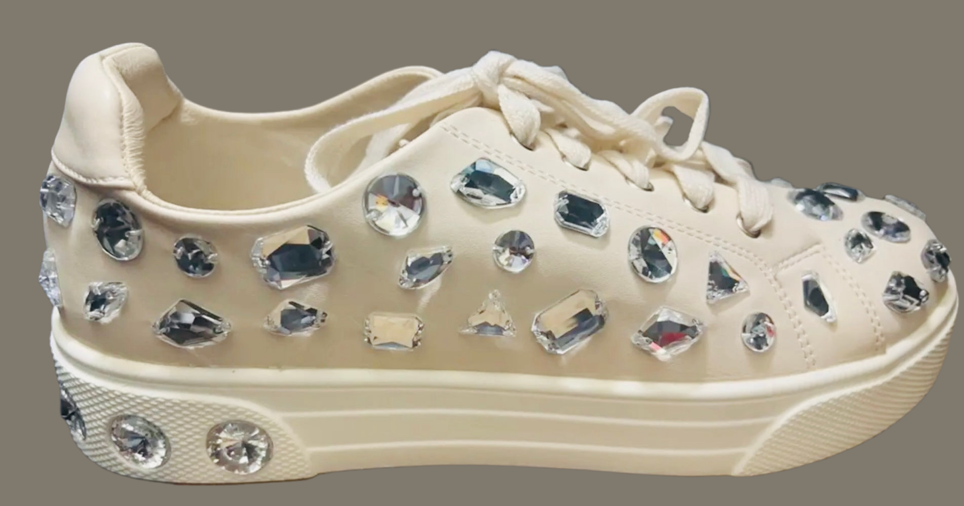 Women's Rhinestone Embellished Lace-Up Low Top Platform Non-Slip Sneakers