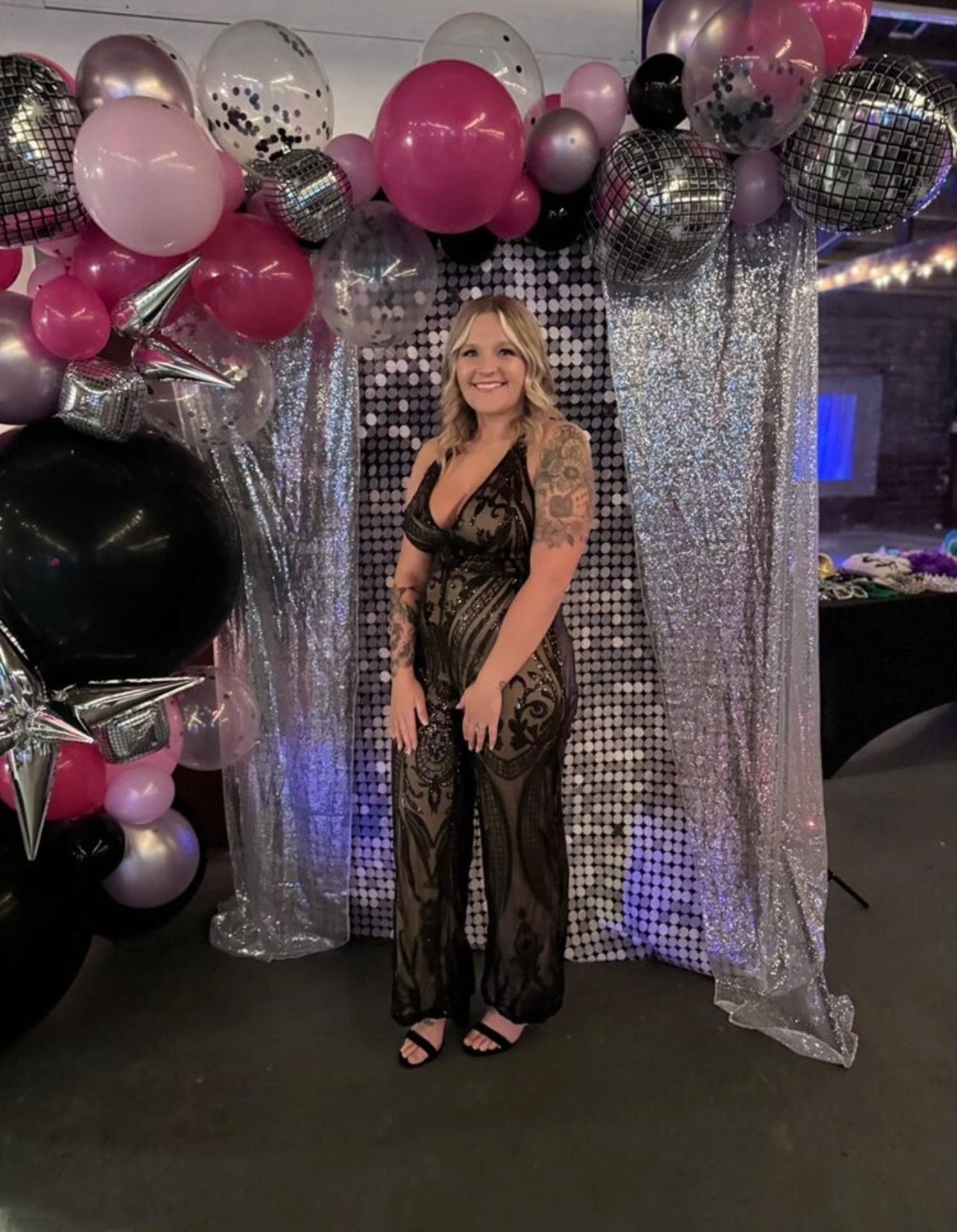 Women's Sequin Deep V-Neck Wide Leg Jumpsuit