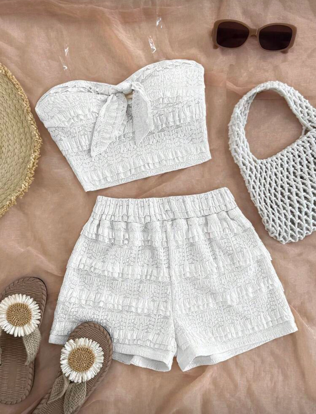 “GIA” 2pcs Tween Girls' Tie-Up Bow Cami Top And Shorts Set