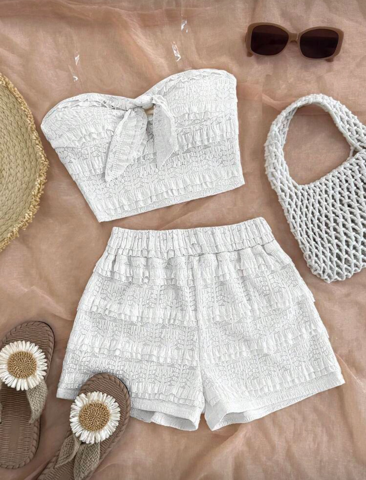 “GIA” 2pcs Tween Girls' Tie-Up Bow Cami Top And Shorts Set