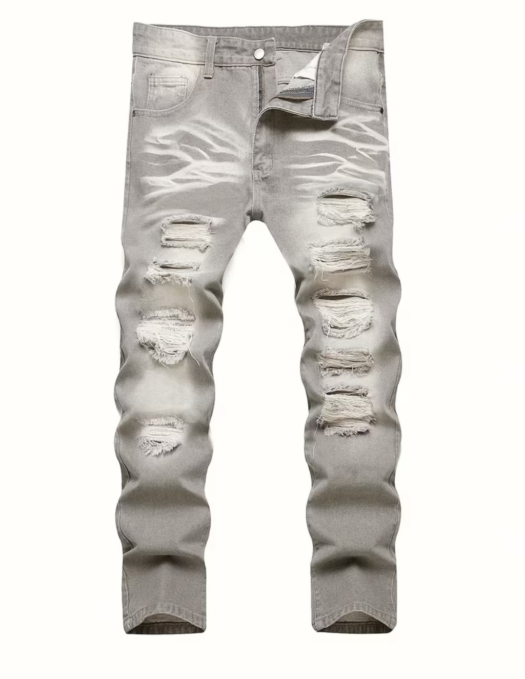 Teens’ Ripped Washed Jeans American Retro Straight-Leg