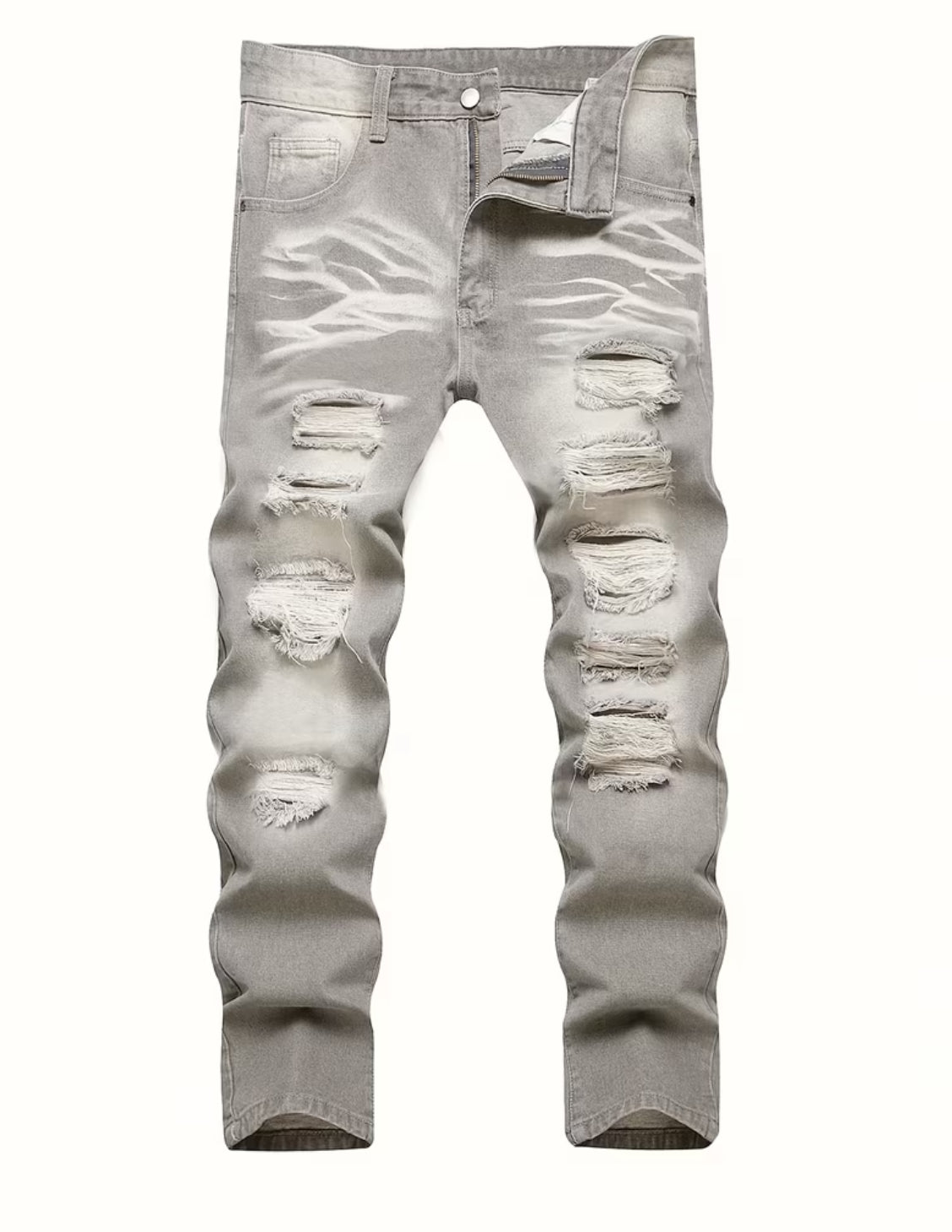 Teens’ Ripped Washed Jeans American Retro Straight-Leg