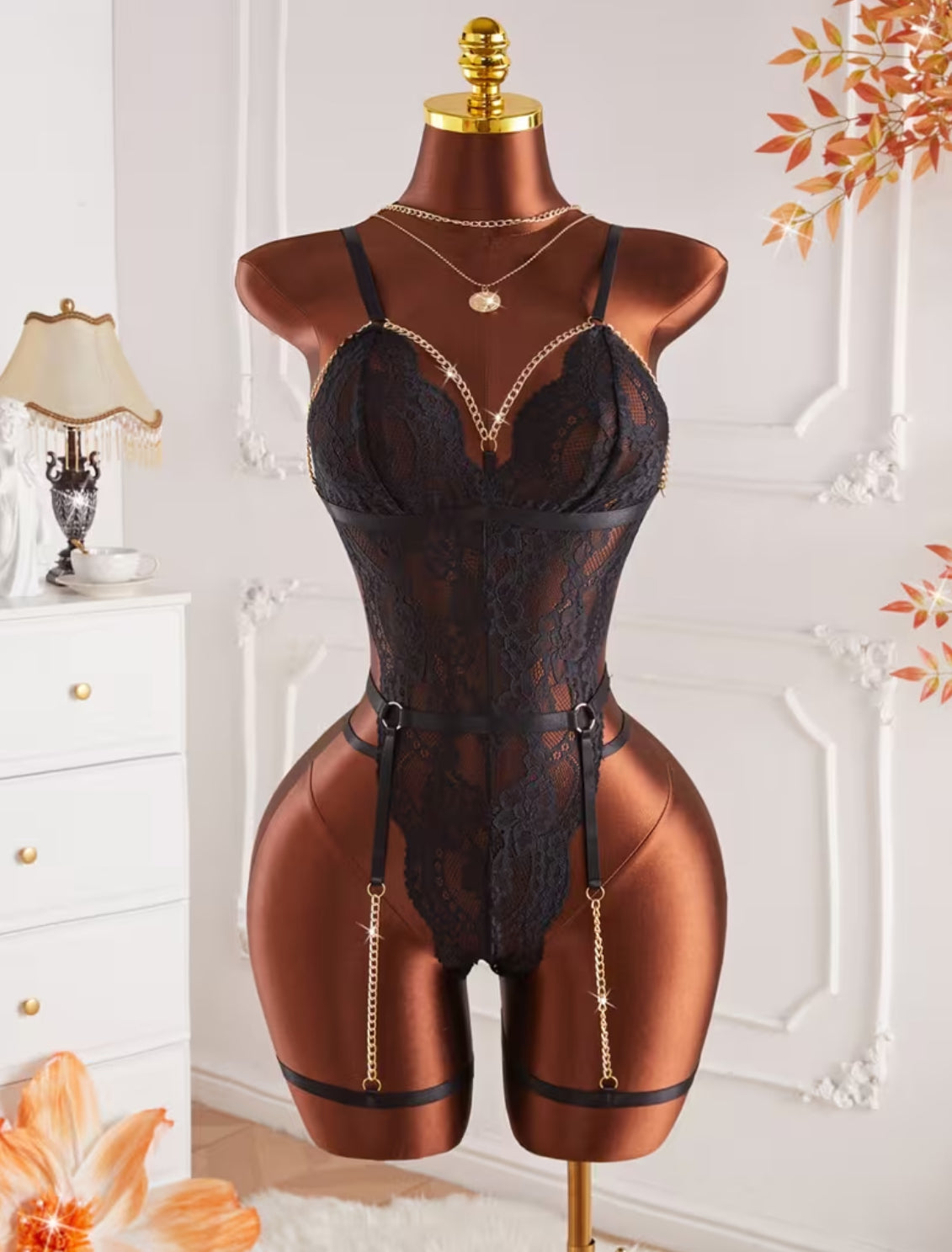 Women's “Lace Chain and Garter” One Piece Sexy Body Shaping Lingerie  