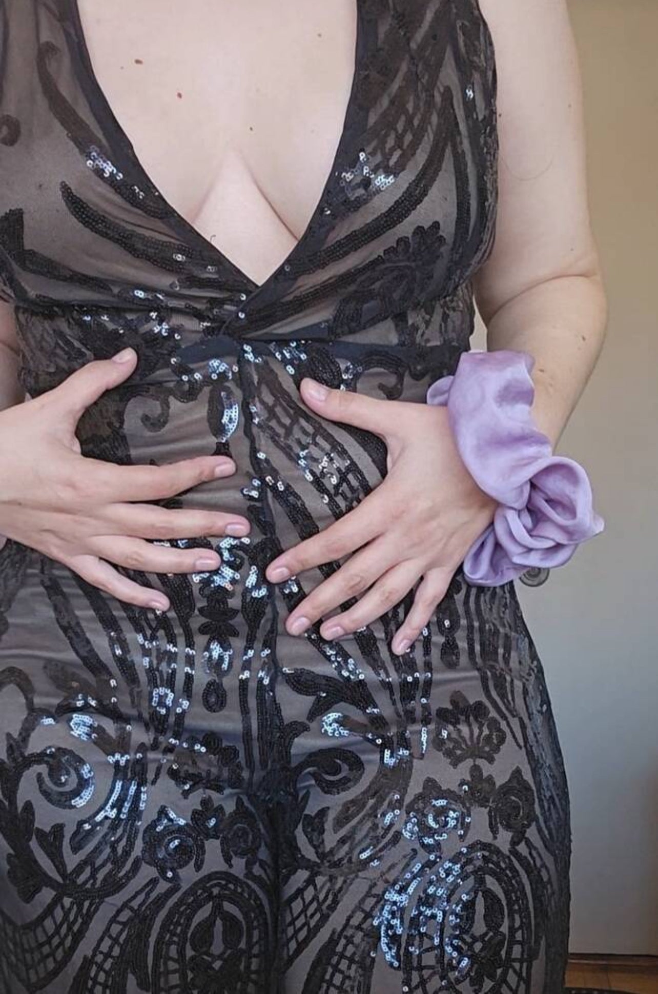 Women's Sequin Deep V-Neck Wide Leg Jumpsuit