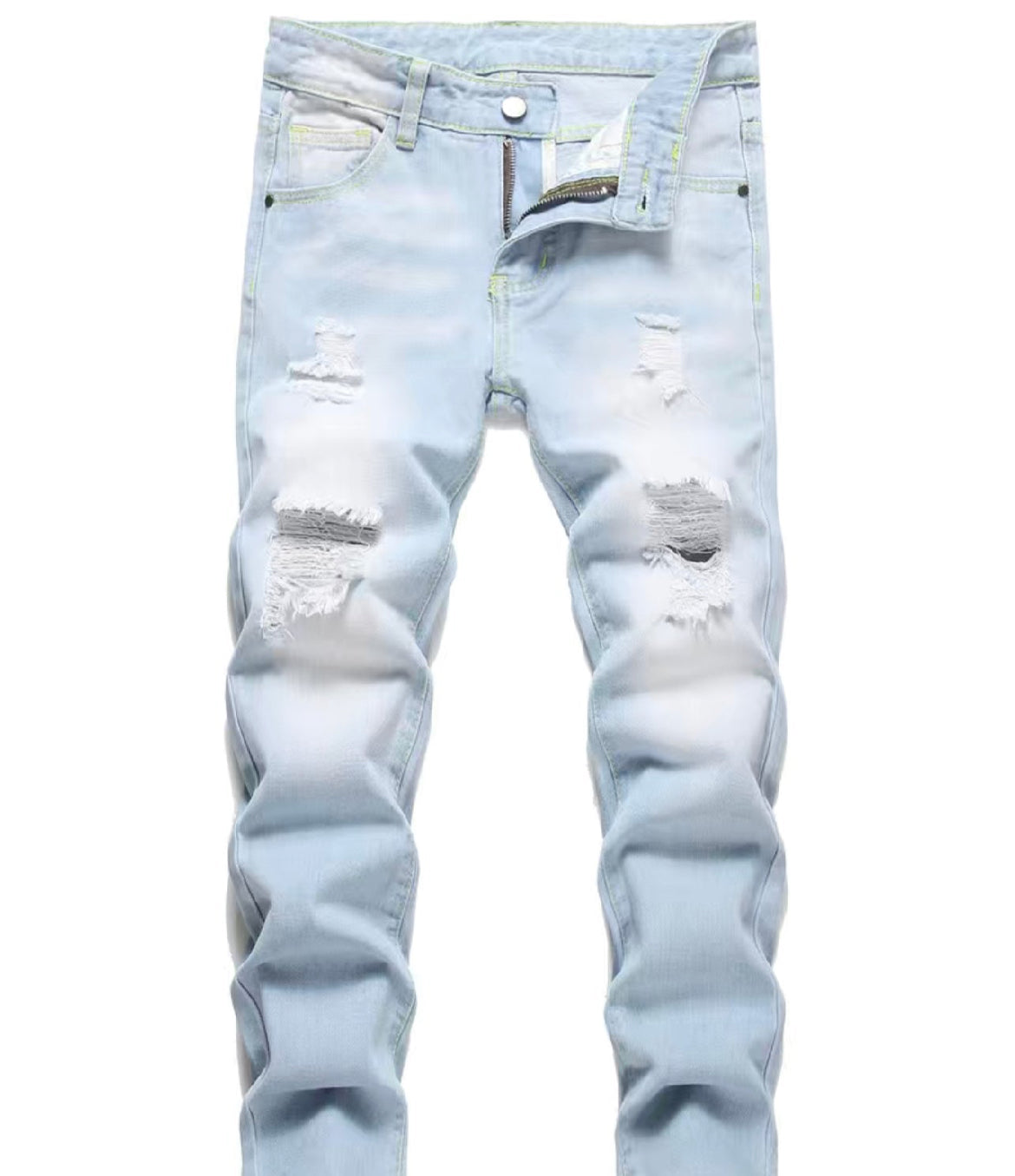 Teens’ Ripped Washed Jeans American Retro Straight-Leg