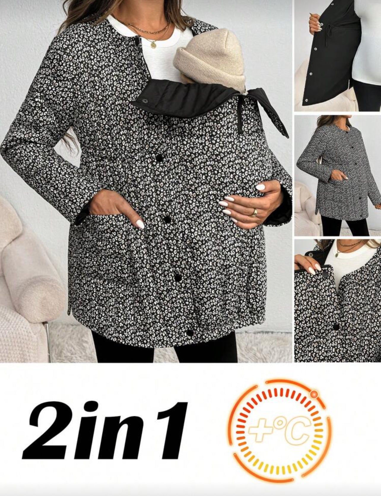 Maternity 3-In-1 Fashionable Winter Coat + Maternity Jacket + Baby Carrier Coat