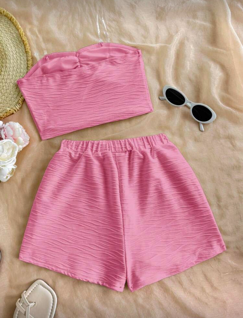 2pcs Tween Girls' Tie-Up Bow Cami Top And Shorts Set