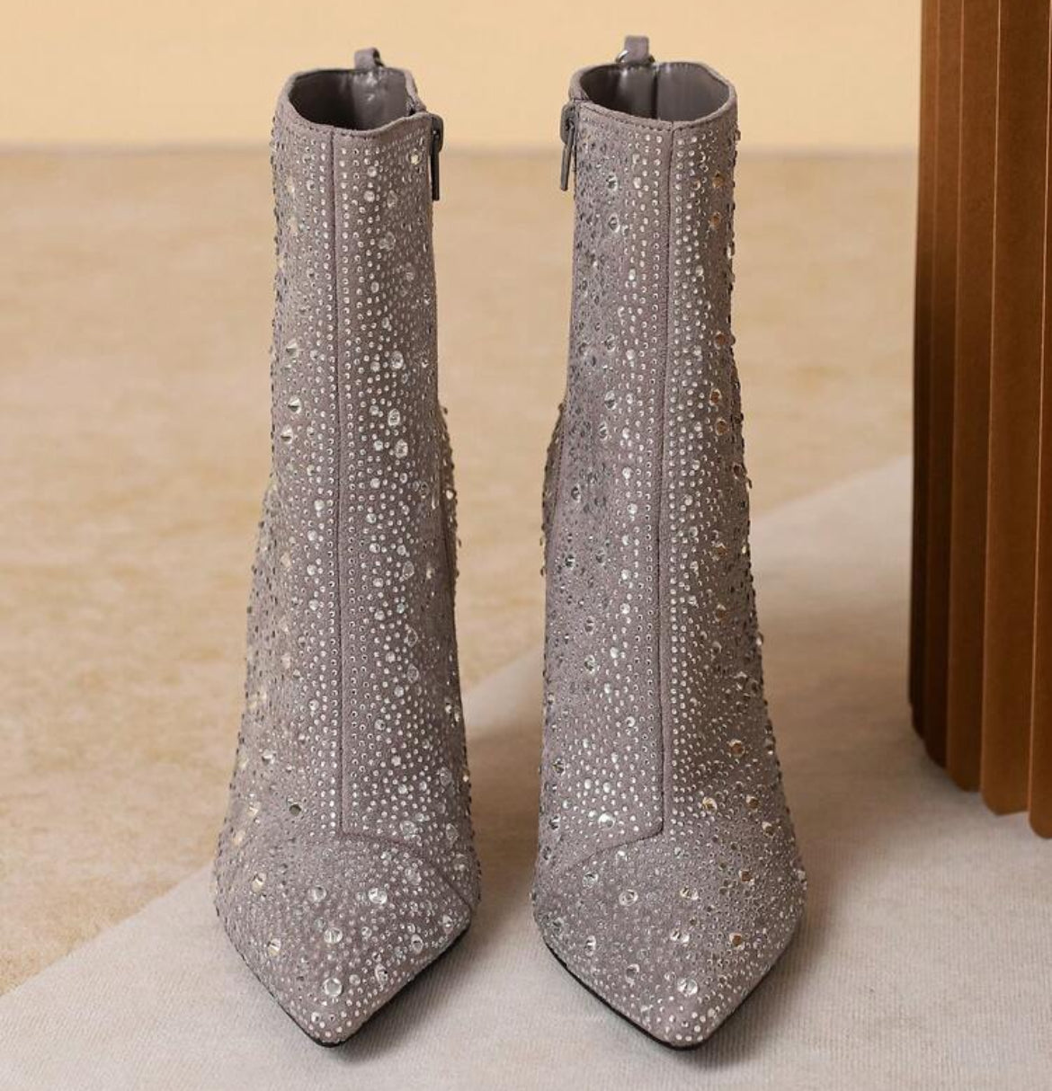 Rhinestones Embellished High Heel Stiletto Ankle Boots