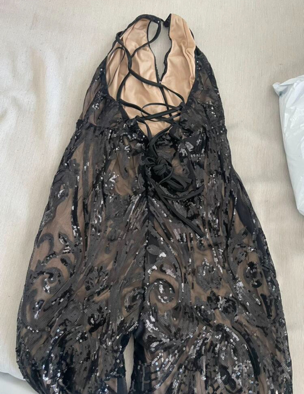 Women's Sequin Deep V-Neck Wide Leg Jumpsuit