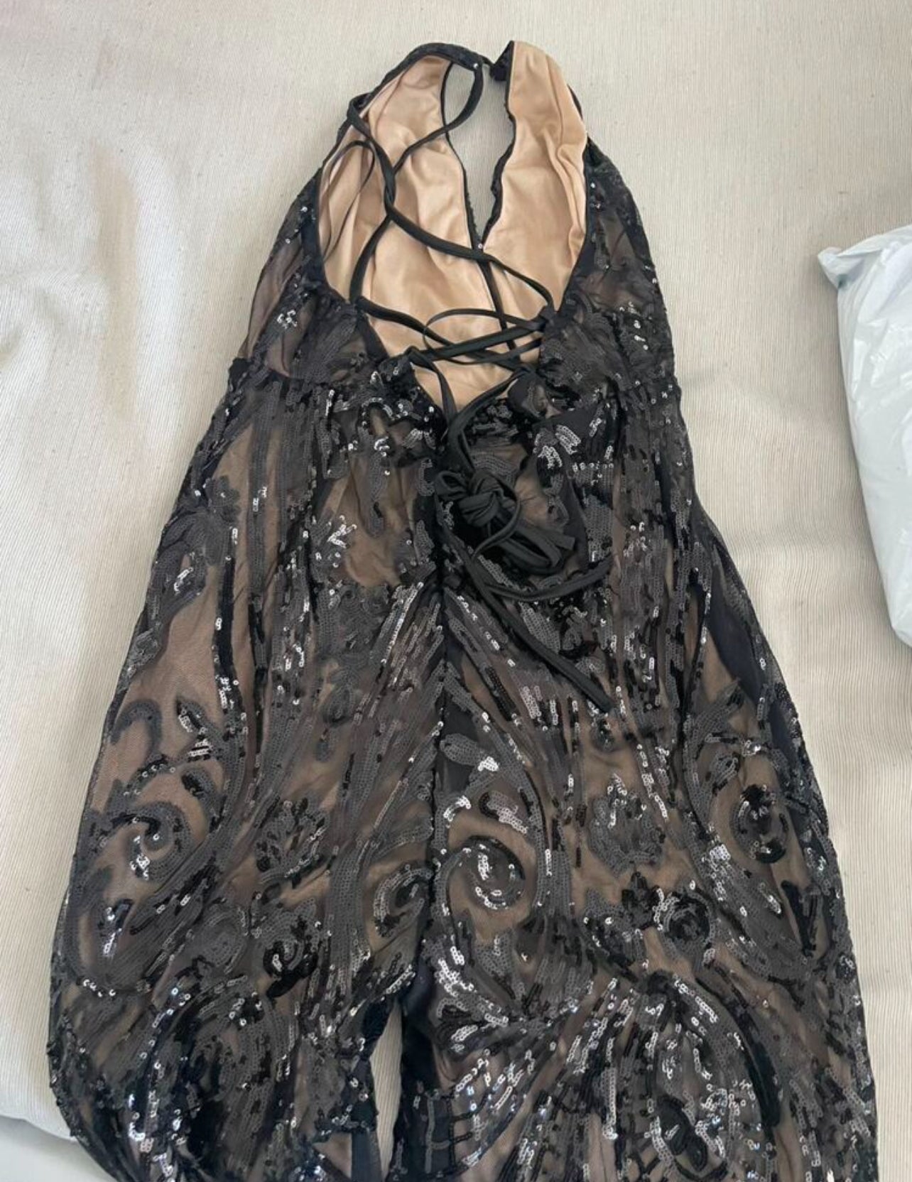 Women's Sequin Deep V-Neck Wide Leg Jumpsuit