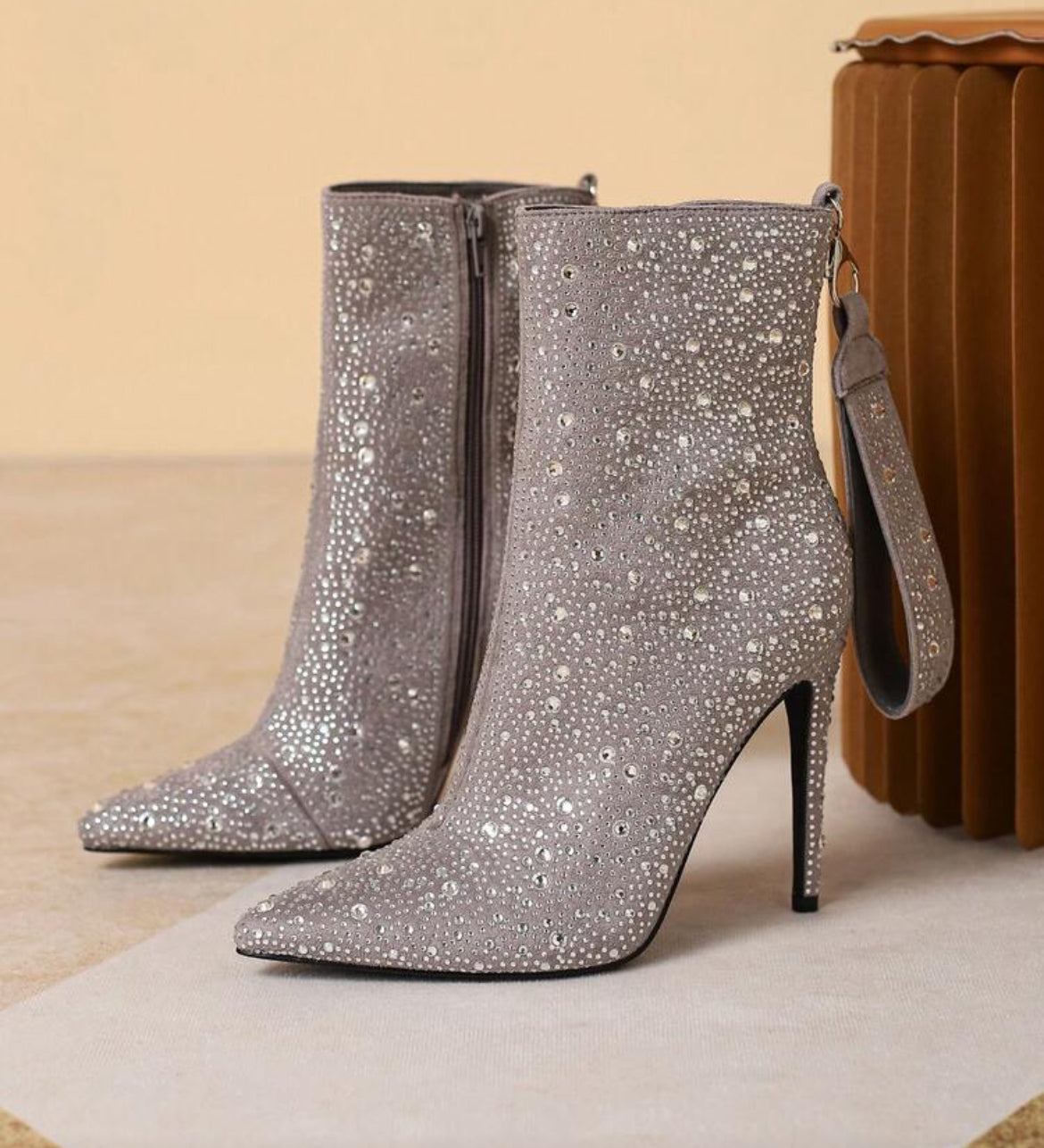 Rhinestones Embellished High Heel Stiletto Ankle Boots