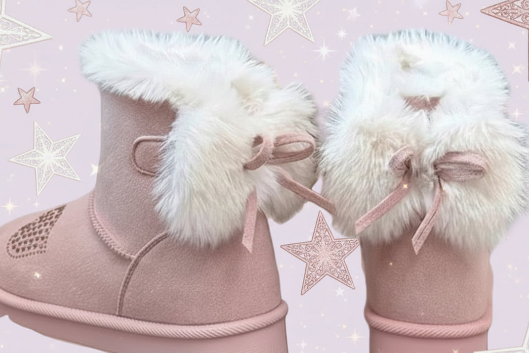 Girls' Winter Mid-Top Snow Boots with Rhinestone Heart & Bows
