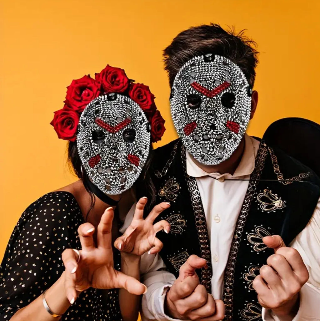 Jason Voorhees- Friday the 13th Mask Handcrafted with Sparkling Rhinestone & Metallic Accents 