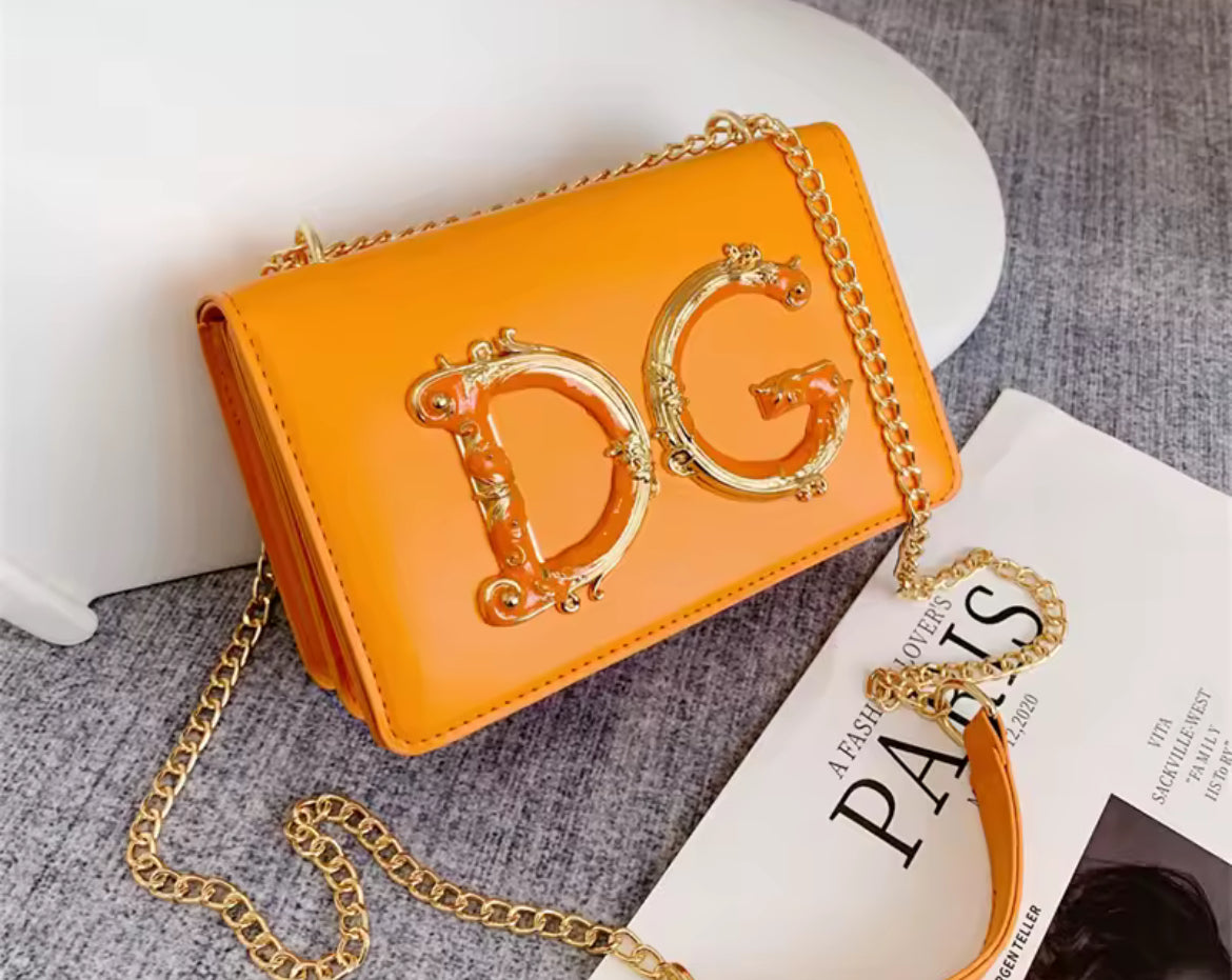 DG Chain Link Strap | Napa Leather Crossbody Shoulder Handbag 