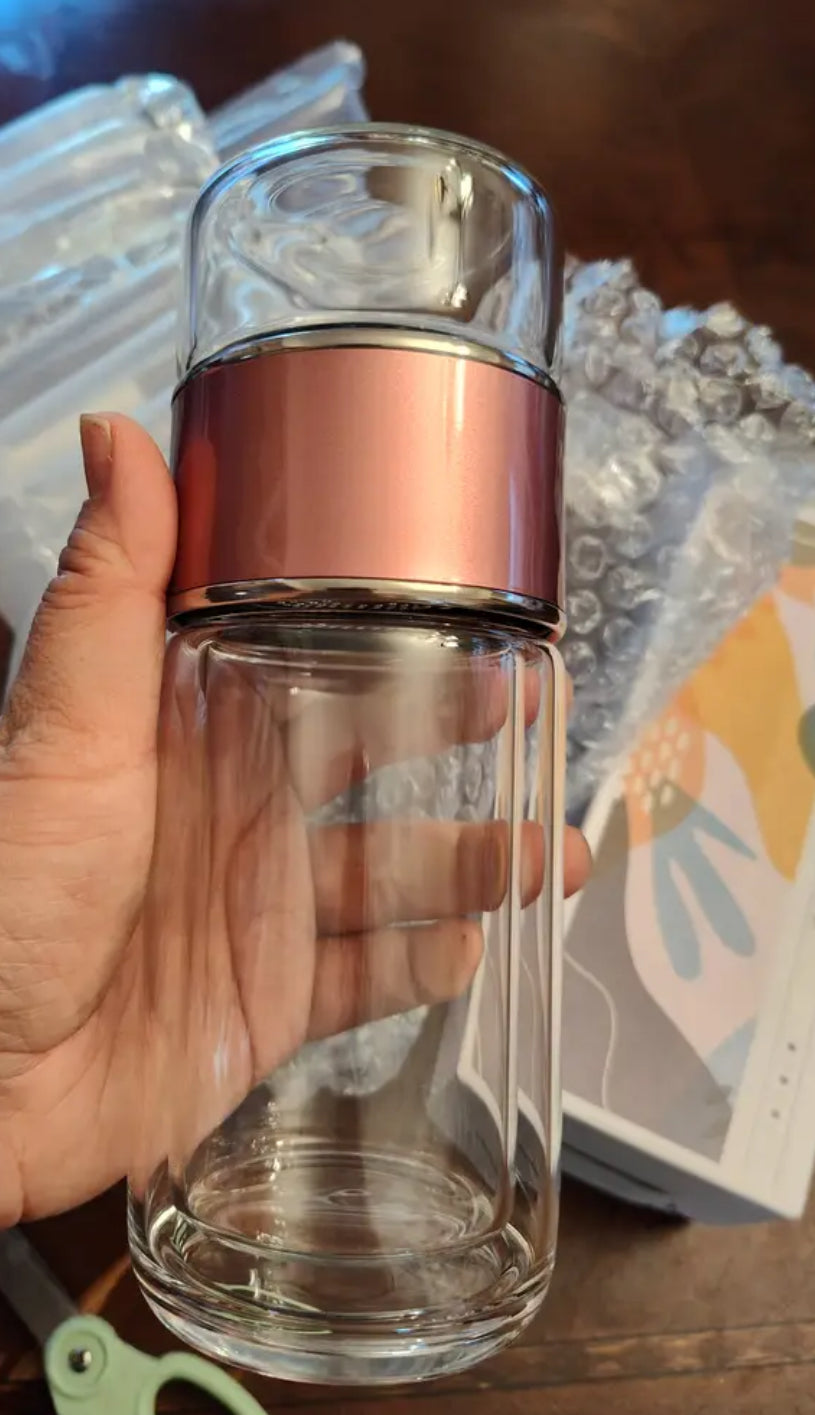 Double Walled Glass Tea Portable Bottle With Infuser |9.5 oz