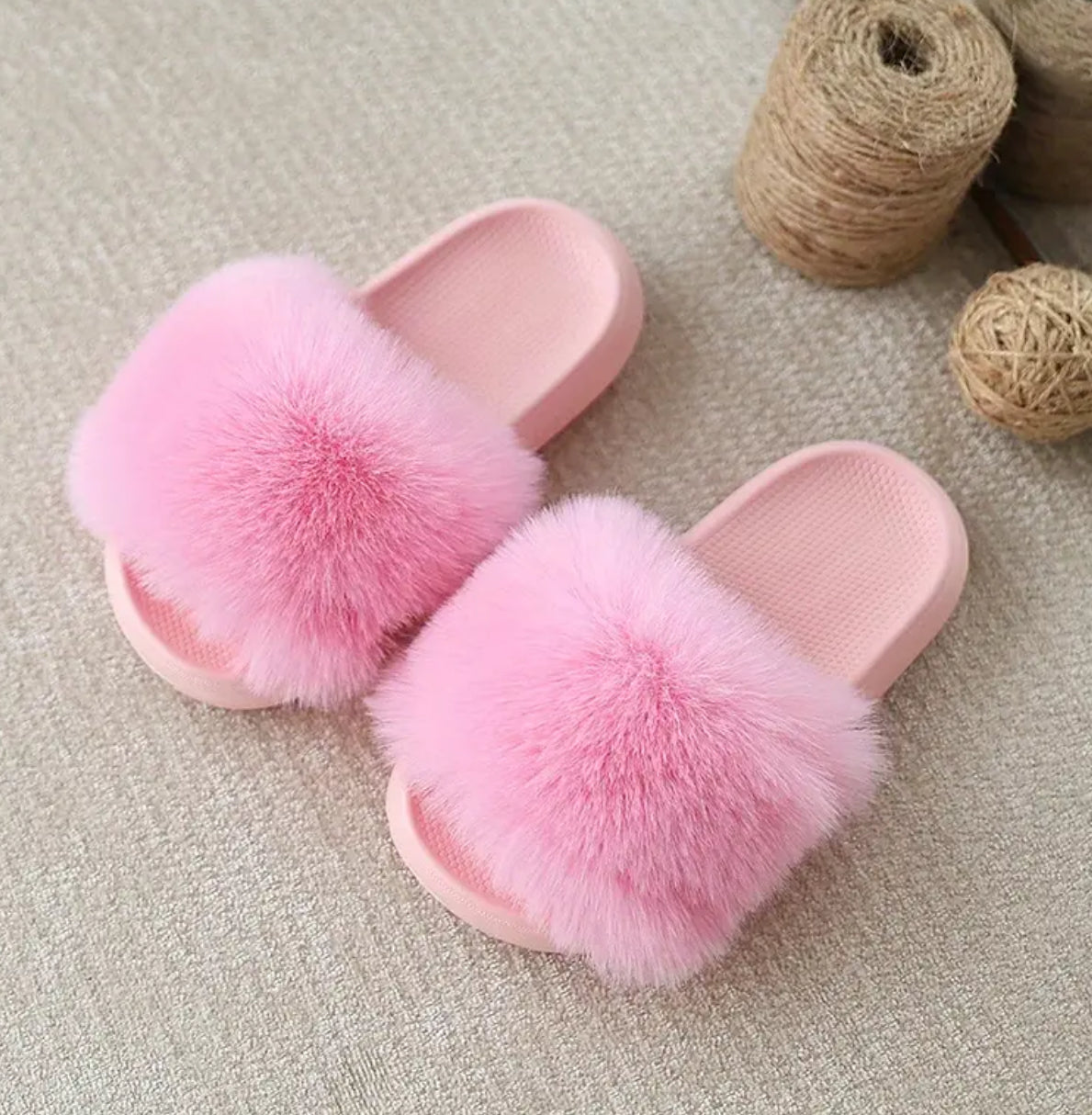 Girls Fluffy Plush Slippers - Slip-On EVA Sole, Non-Slip Comfort