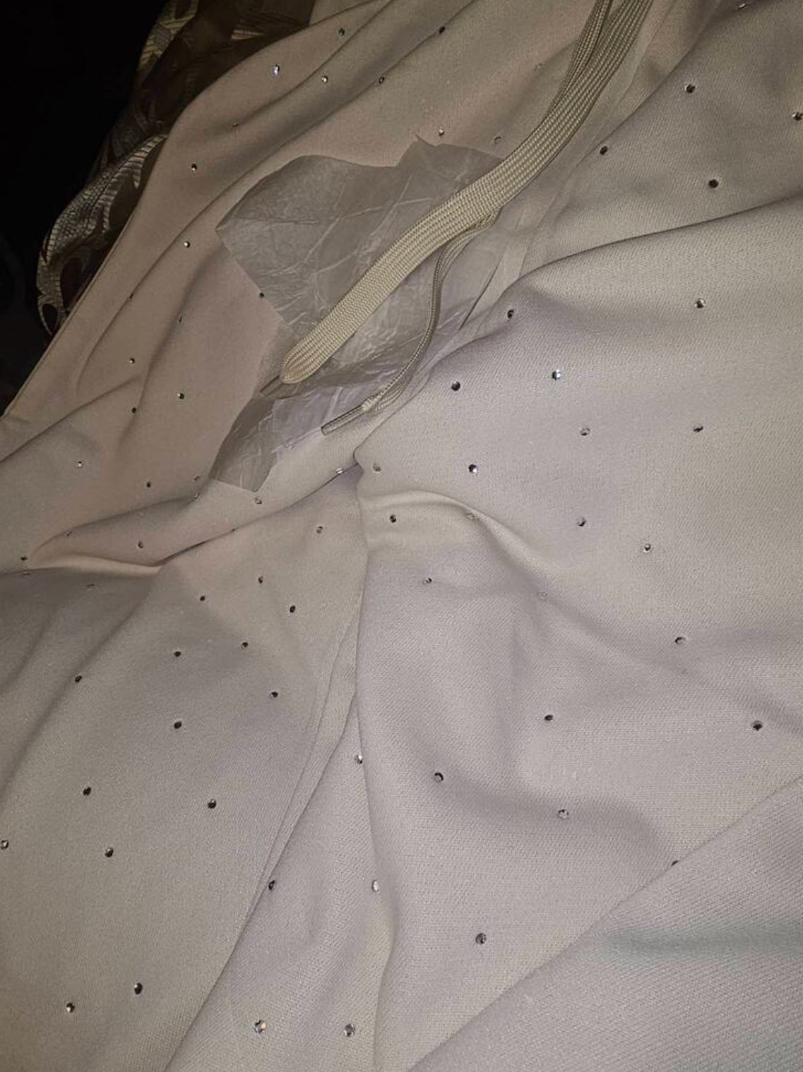 Rhinestone Embellished High Waist Drawstring Loose Fit Sweatpants