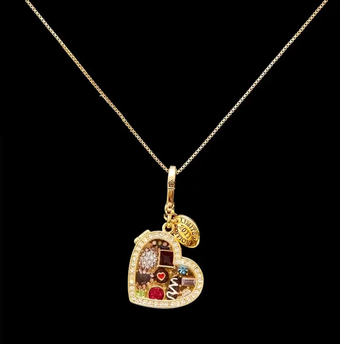 “Chocolate Box” Pendant with Gemstone Accents & Secure Keychain Clasp 