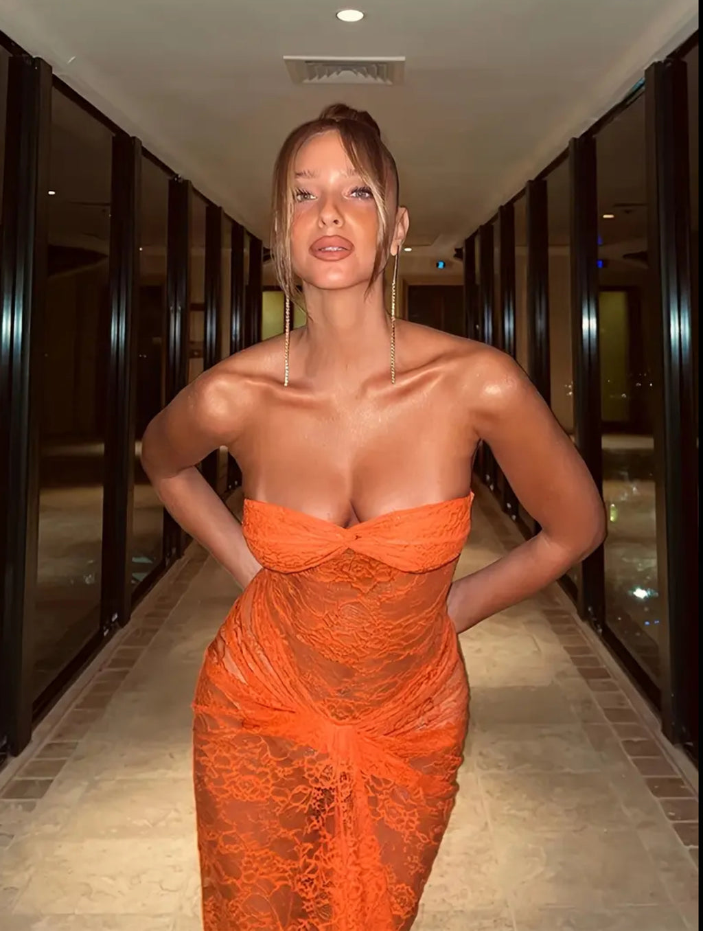 ‘Tangerine’ Sleeveless See Through Party Dress