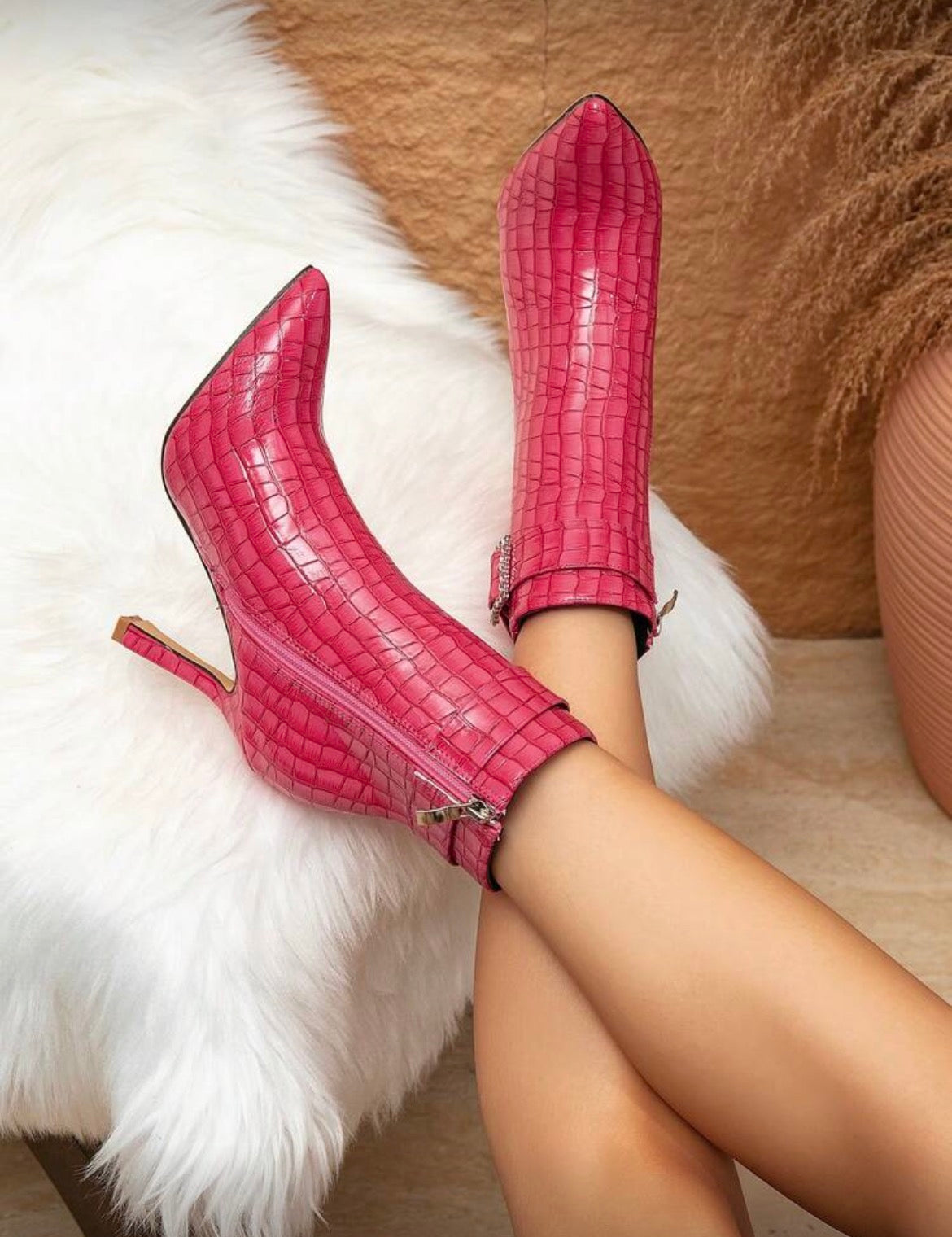 “Rhinestone Buckle” Ankle Suede Boots Pointed Toe & Slim High Heel