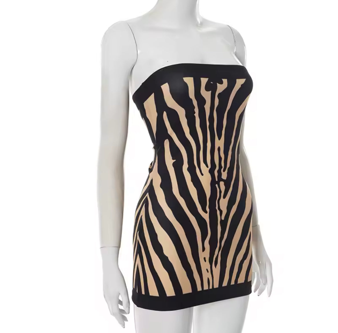 Mini Sexy Zebra Printed Strapless Slim A-Line Dress 