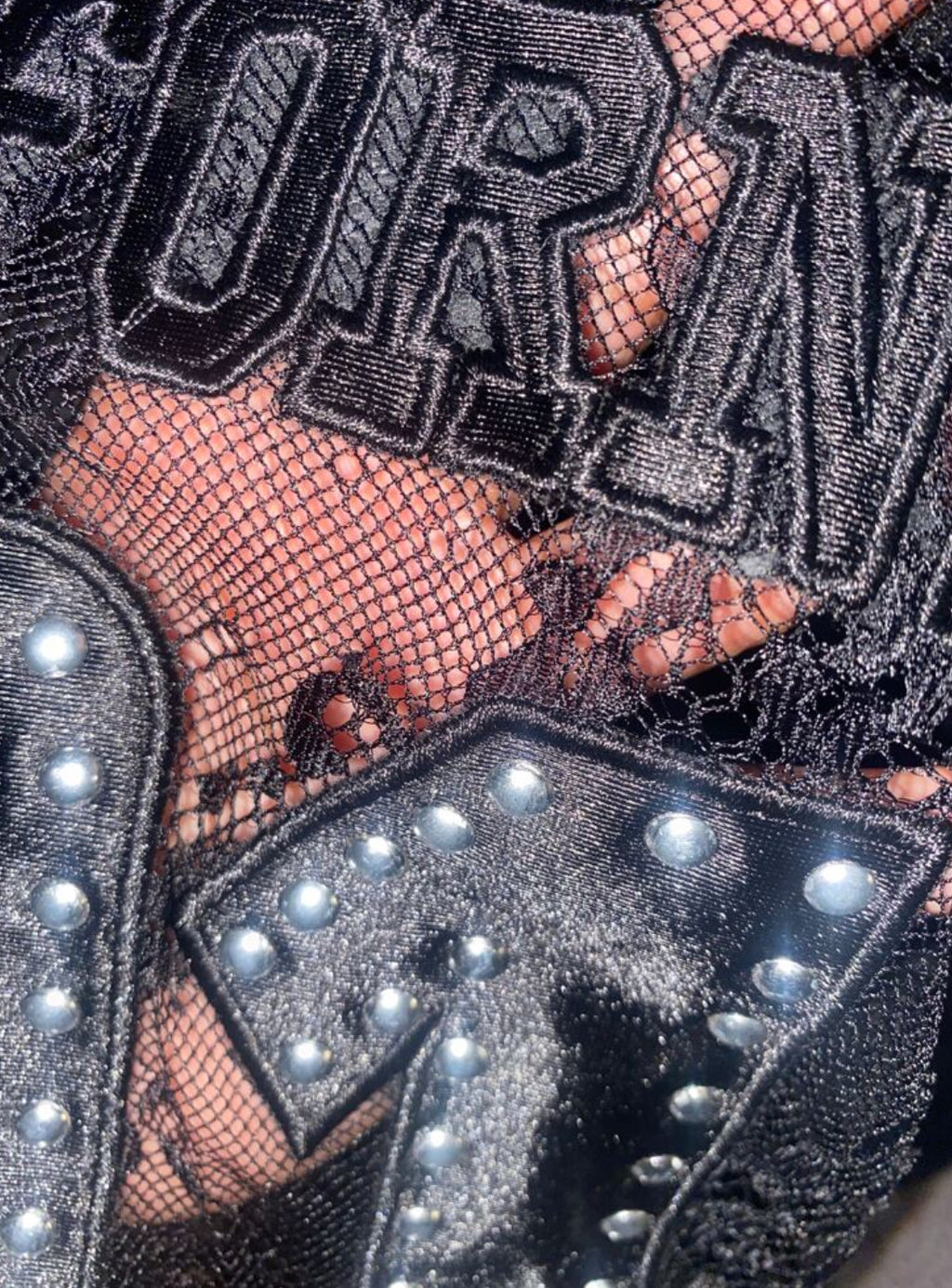 "CALIFORNIA 01" Posh Plus Oversized Studded Sheer Lace and Mesh Football Jersey