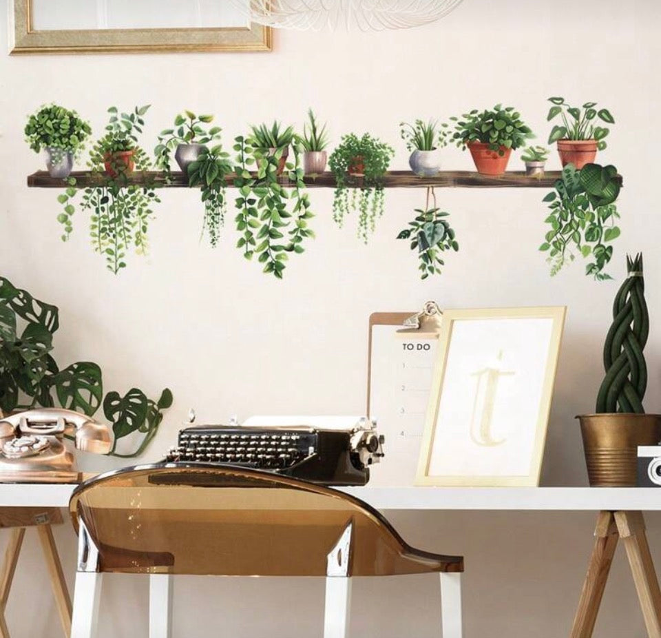 1pc Vinal Fresh Potted Green Plants & Vine Wall Decal Sticker