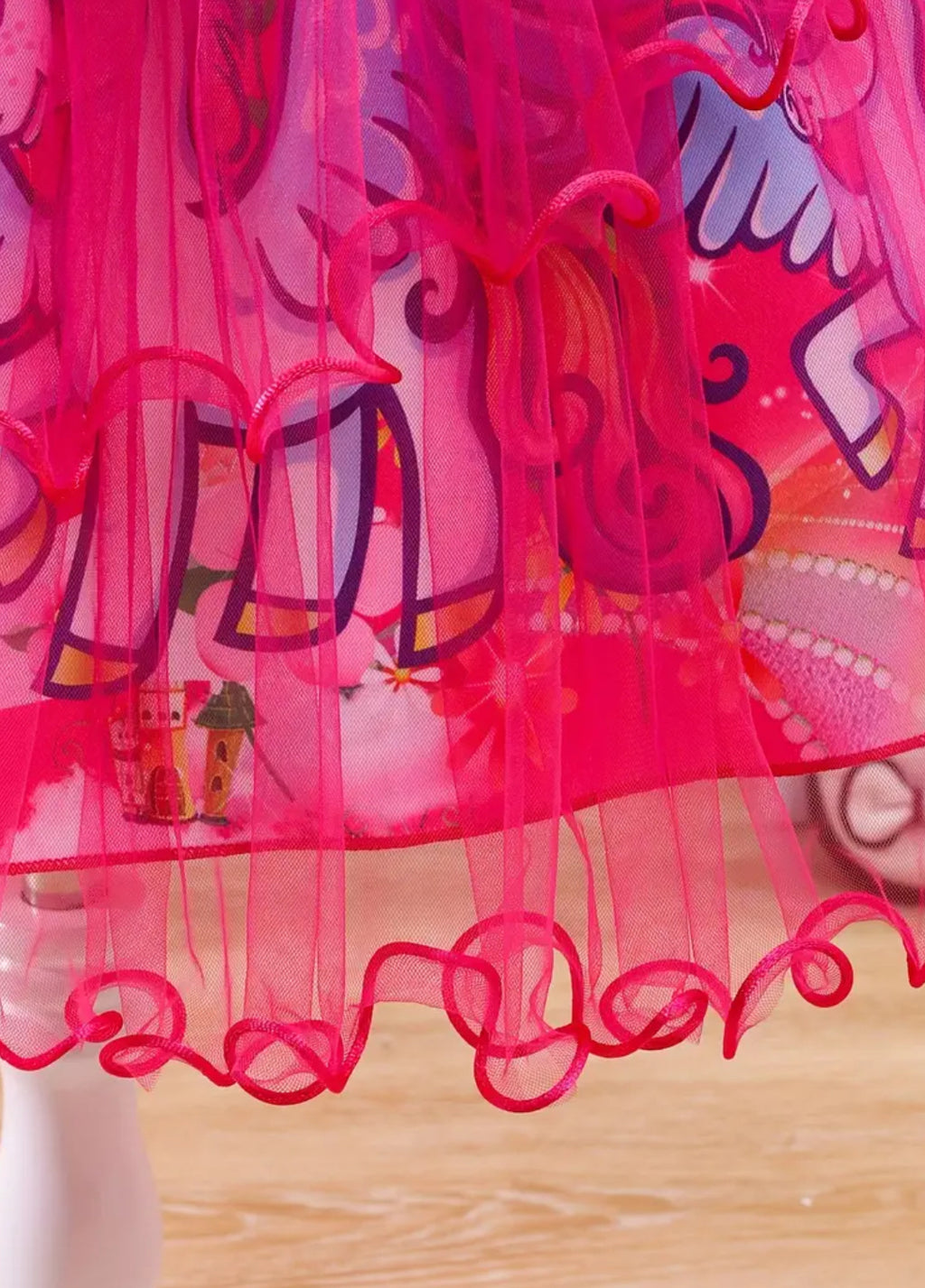 Girls Unicorm Dress Petal Sleeves, Mesh Detail, Knee-Length with Bow Accent 🦄