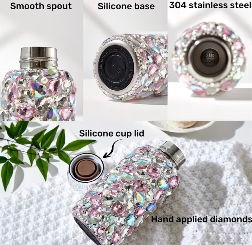 “Glam Water Bottle” Portable Insulated Tumbler | Stainless Steel Vacuum Insulation, Leak Proof