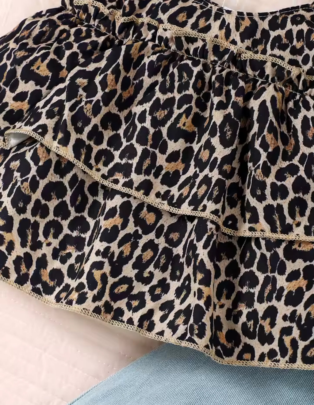 3Pcs Toddler Girl Set Leopard Bow Top+Blue jeans+Headband |  European and American Style 