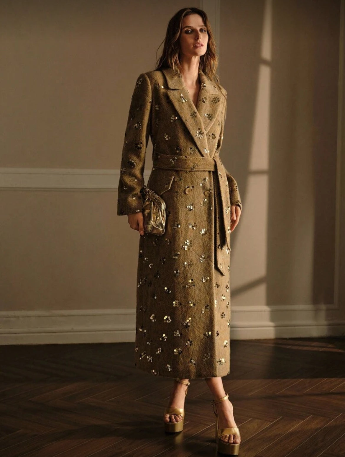 “Giselle” Sequin Embellished High-End Thick Overcoat
