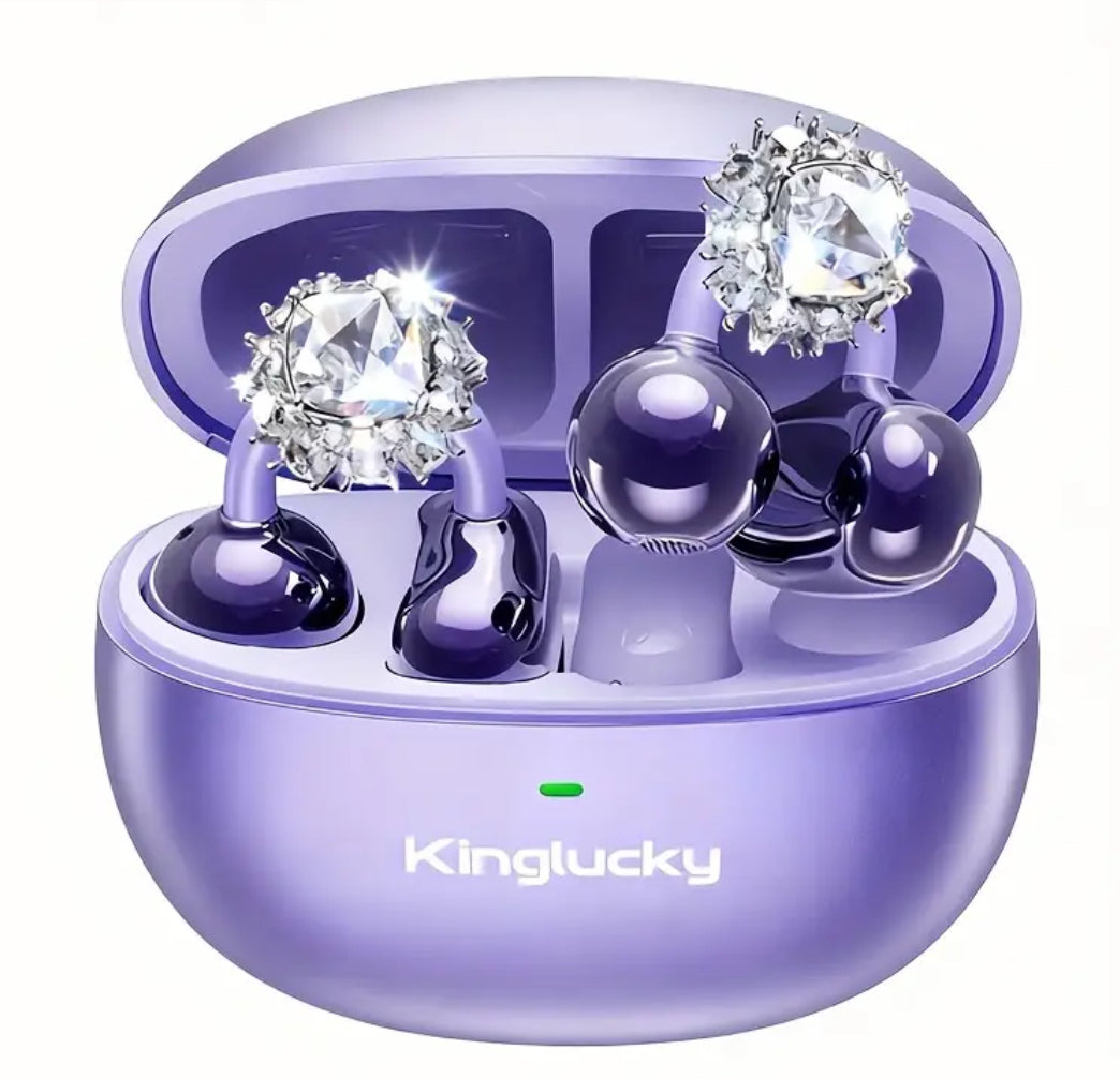 “Wireless Clip-on Earbuds” With Detachable Synthetic Gemstonestone Earrings