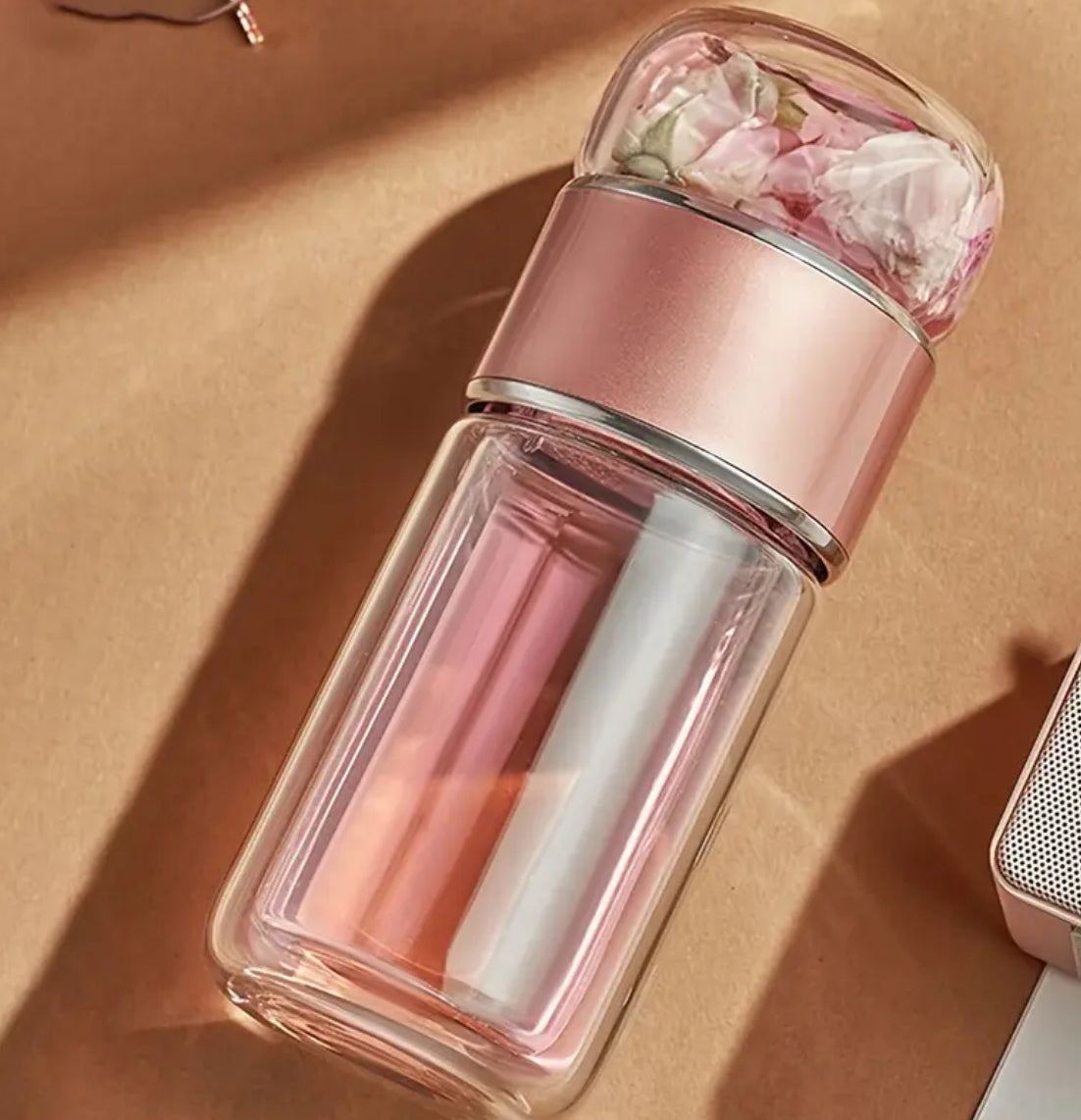 Double Walled Glass Tea Portable Bottle With Infuser |9.5 oz