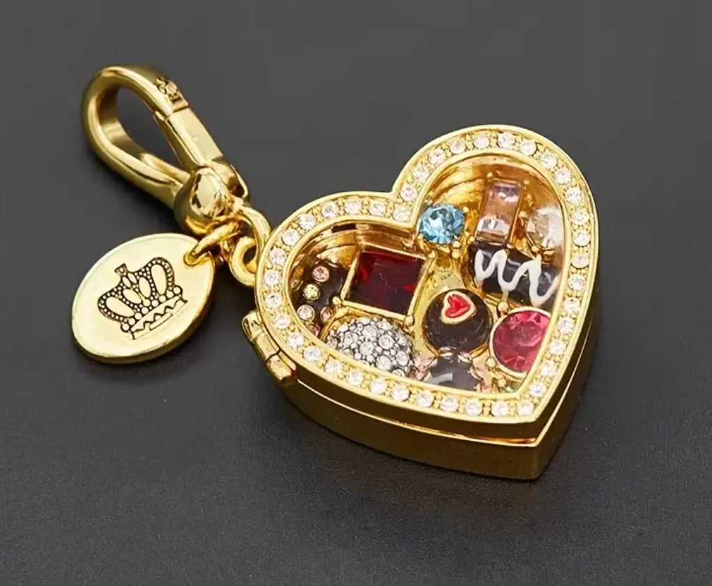 “Chocolate Box” Pendant with Gemstone Accents & Secure Keychain Clasp 