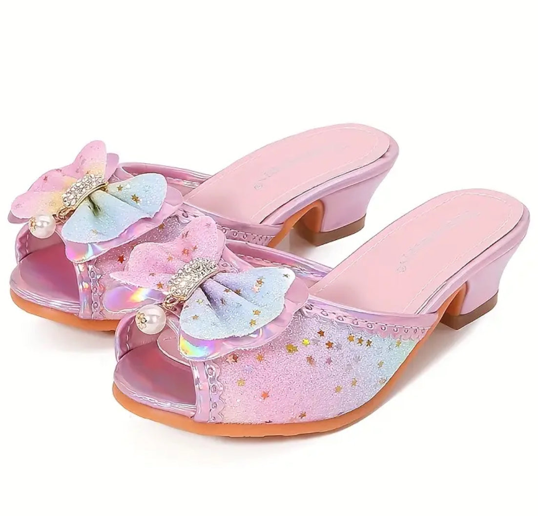 Girls Boujee Rainbow High-Heeled Sandals Bow Princess Design