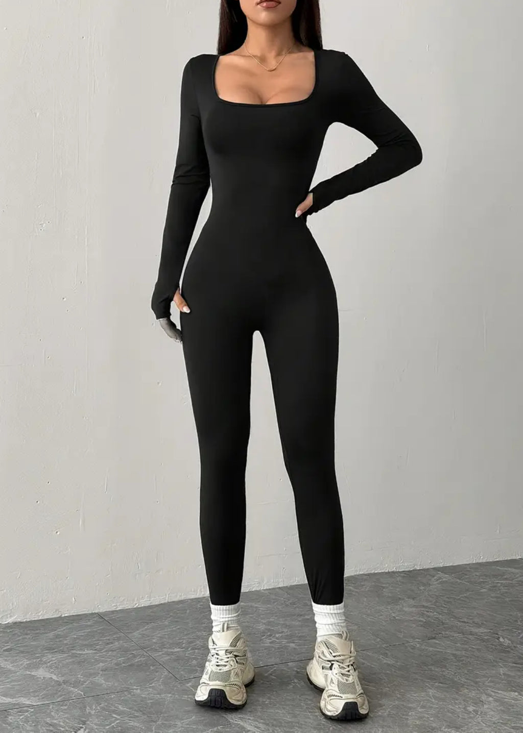 'Nessa" Long Sleeve Stretchy Butt-Lifting Fitness Jumpsuit