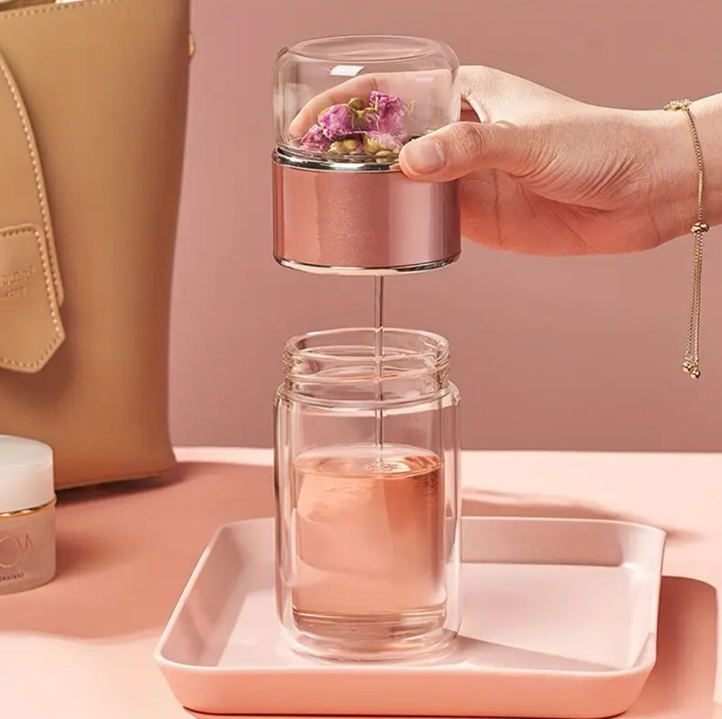 Double Walled Glass Tea Portable Bottle With Infuser |9.5 oz
