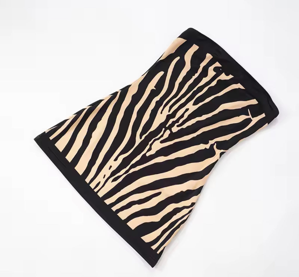 Mini Sexy Zebra Printed Strapless Slim A-Line Dress 