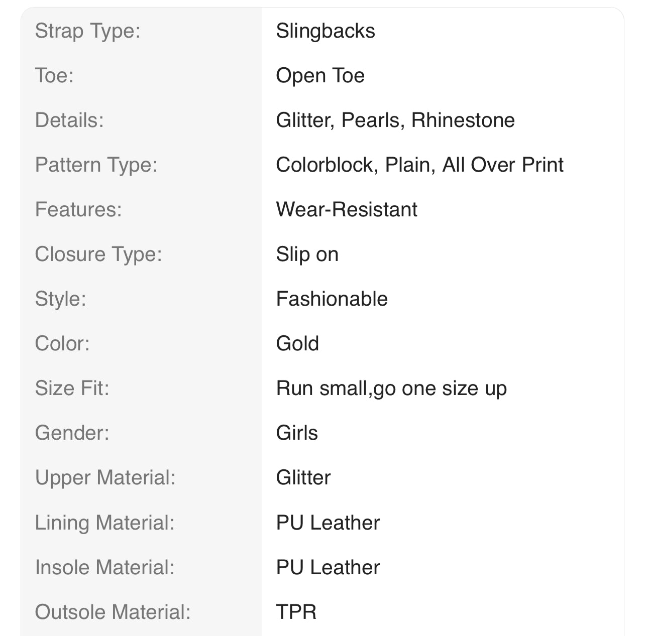 Girl Gold Glitter Fashion Thick Low Heel Wedge Sandals