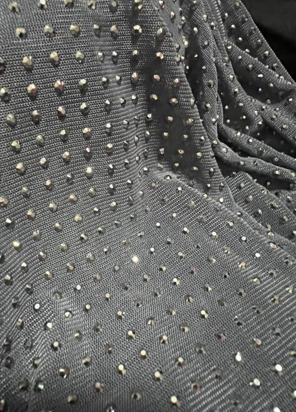 Gray Fashion Wear, Sparkling Rhinestone Decor- Fitted Sheer Mesh Crop Top