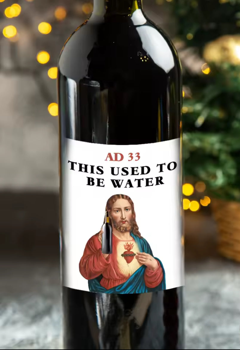 4pcs Durable Vinyl Stickers - Humorous Wine Bottle Labels - "This Used to Be Water" 