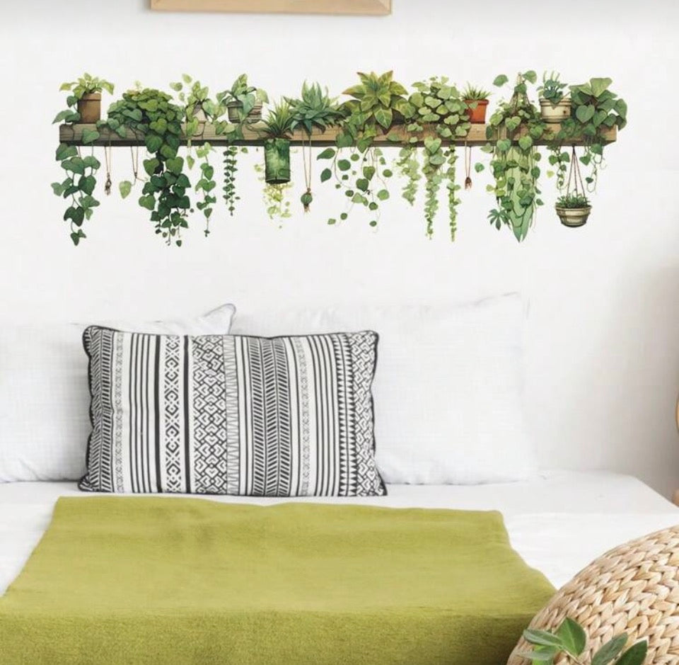 1pc Vinal Fresh Potted Green Plants & Vine Wall Decal Sticker