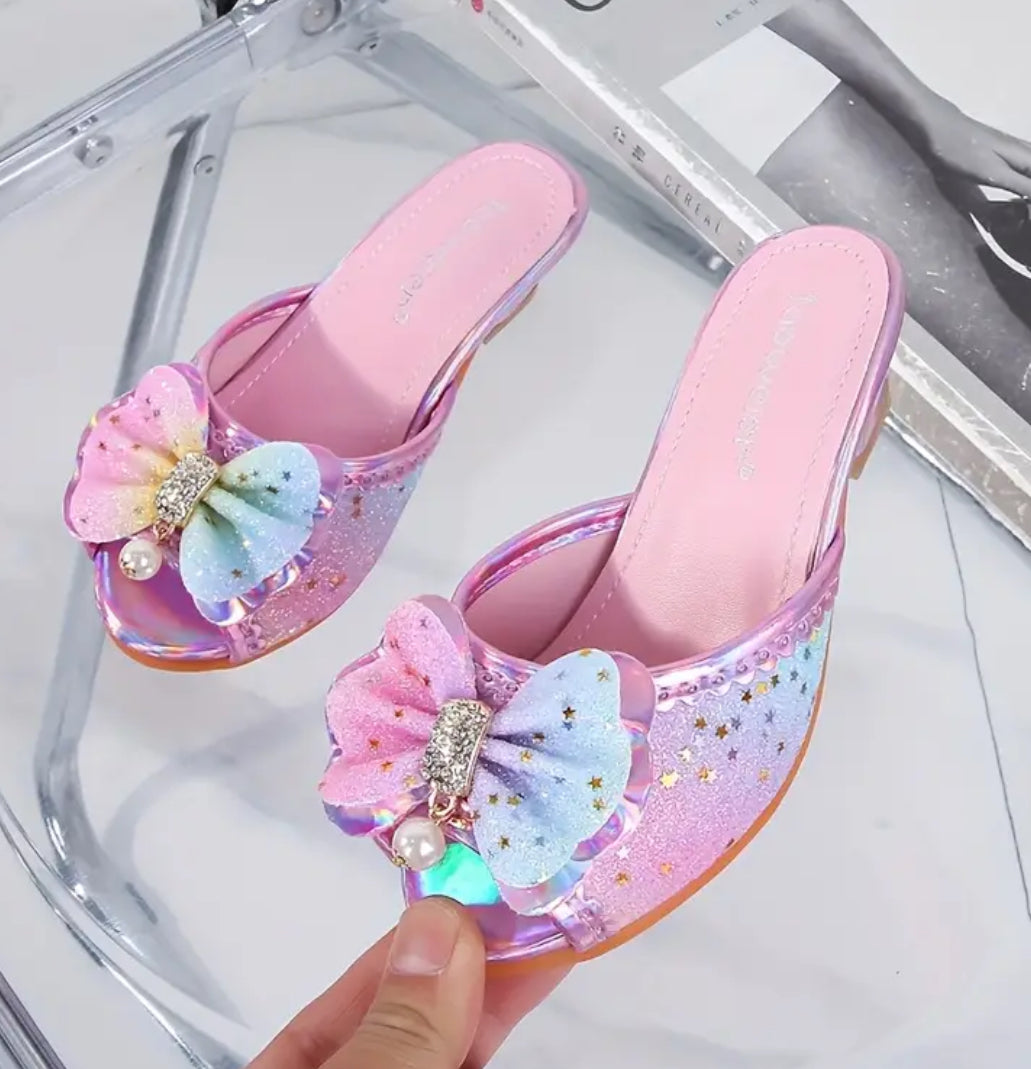 Girls Boujee Rainbow High-Heeled Sandals Bow Princess Design