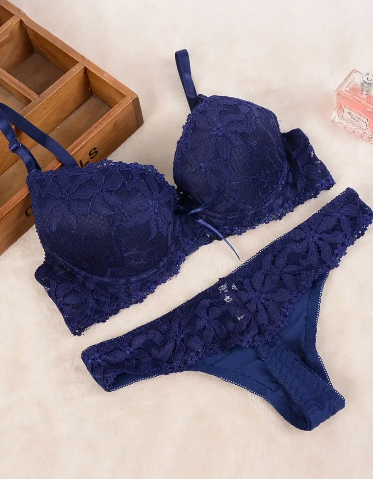 Intricate Luxury Floral Design Non-See-Through Push-Up Bra & Matching Thong Set