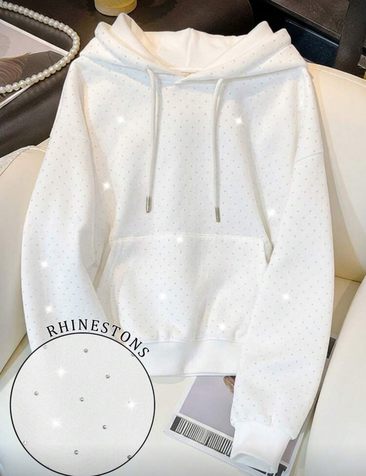 Rhinestone Studded Zip Up Hoodie Sweatshirt