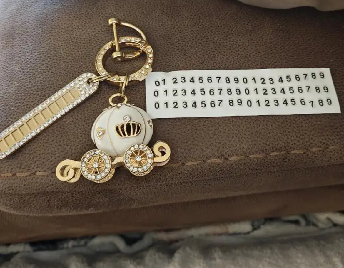 “Cinderella” Enchanting Diamond Inlaid Pumpkin Carriage Pendant with Number Plate Keychain