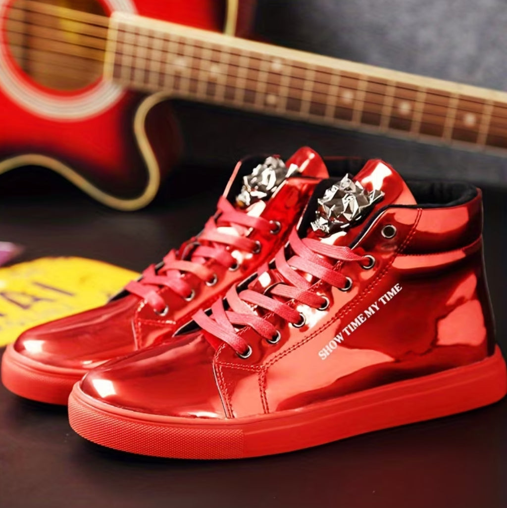 Men's Metallic High-Top Urban Streetwear Sneakers | Lace-Up Closure