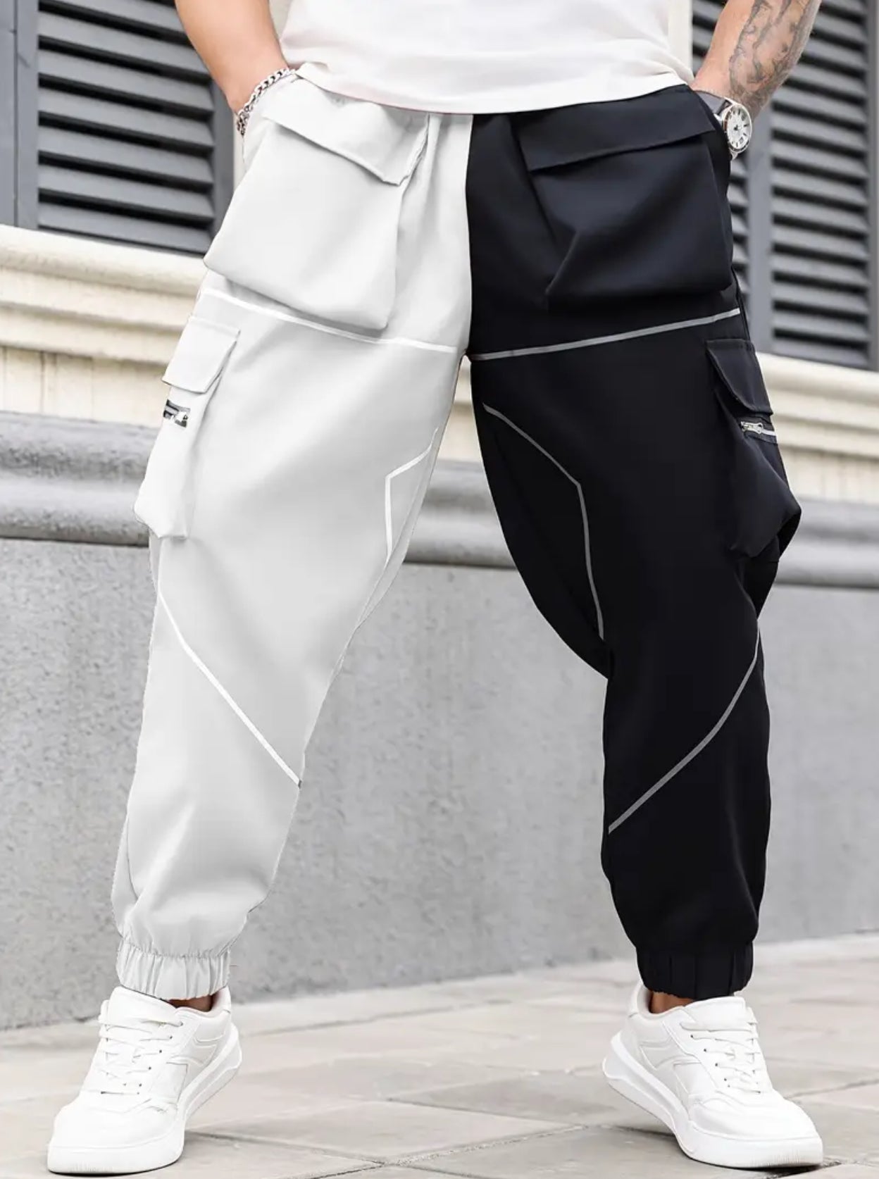 6XL Men’s Color Block Design Jogger Cargo Pants