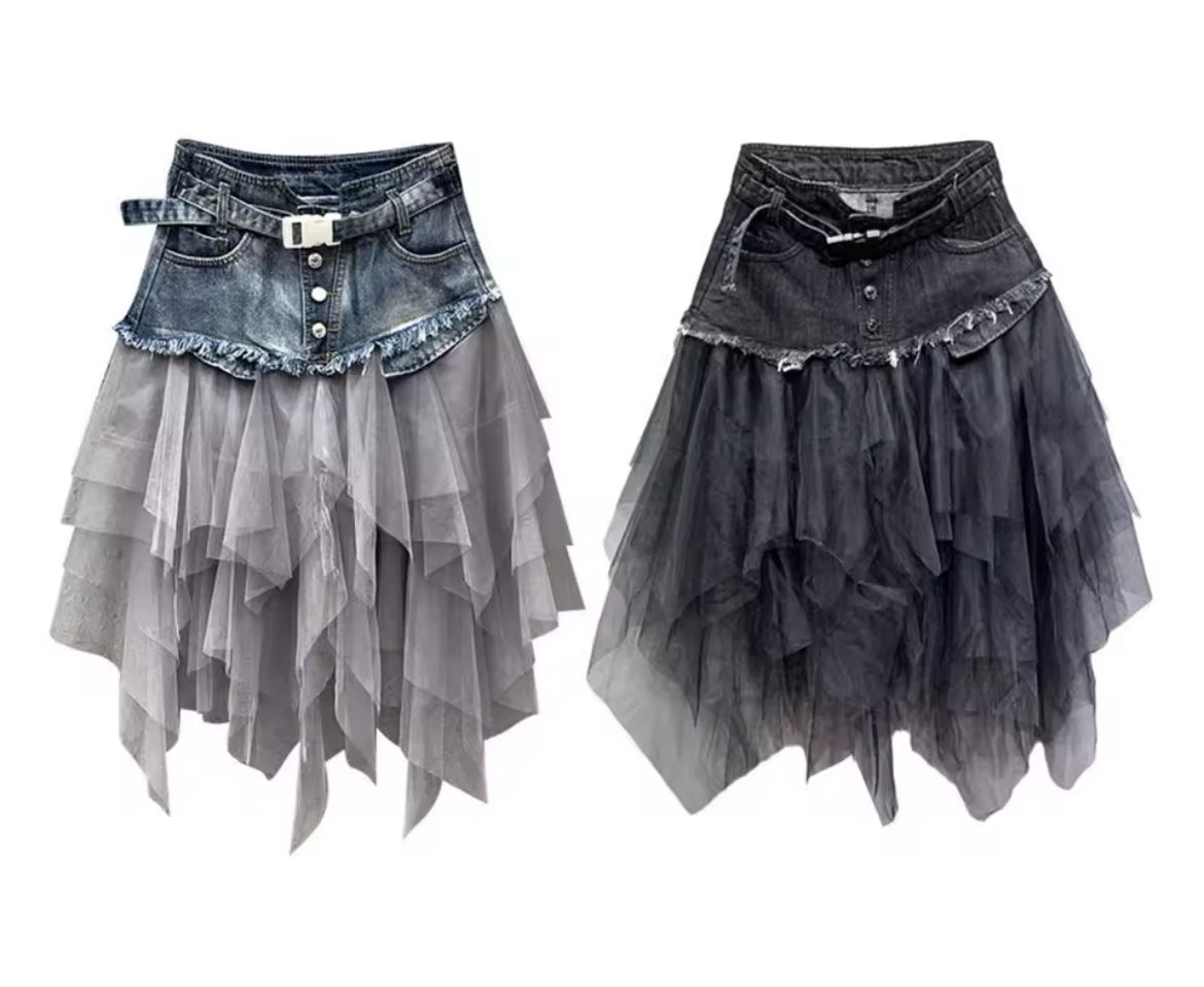 Women’s ‘COUNTRY 🌾 WHIMSICAL’ Tulle & Denim Skirt