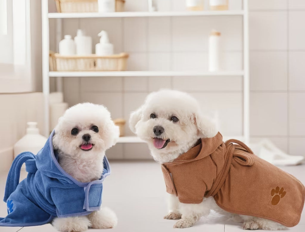 Paw Print Pet Robe 1pc- Adjustable Hook-and-Loop & Rope Closure, Machine Washable 